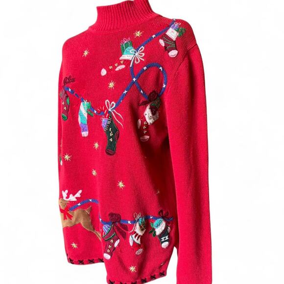 Basic Editions Holiday Sweater Small Red Stocking Garland Novelty Christmas - Picture 3 of 8